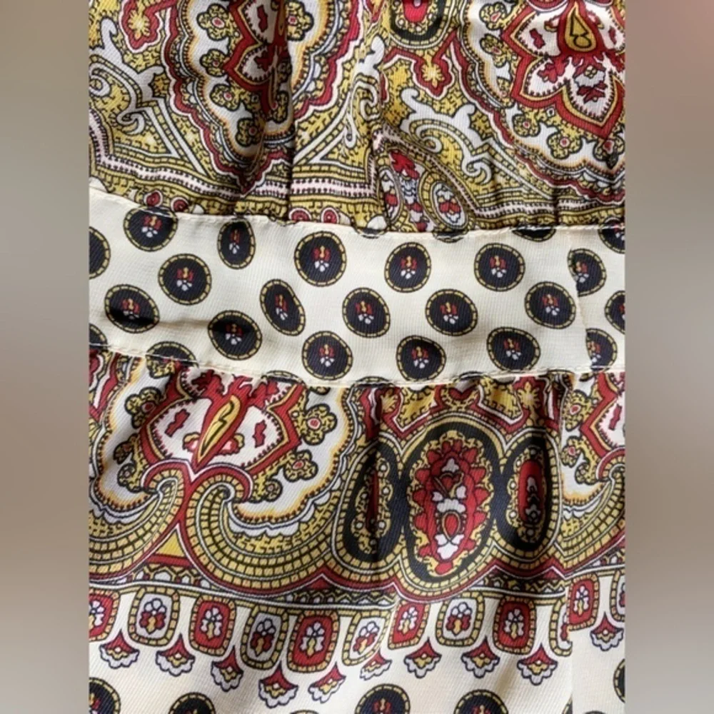 Anthropologie Fei 100% Silk Mix Print Tie-Front Peplum Blouse Boho Eclectic Y2K - Picture 7 of 10